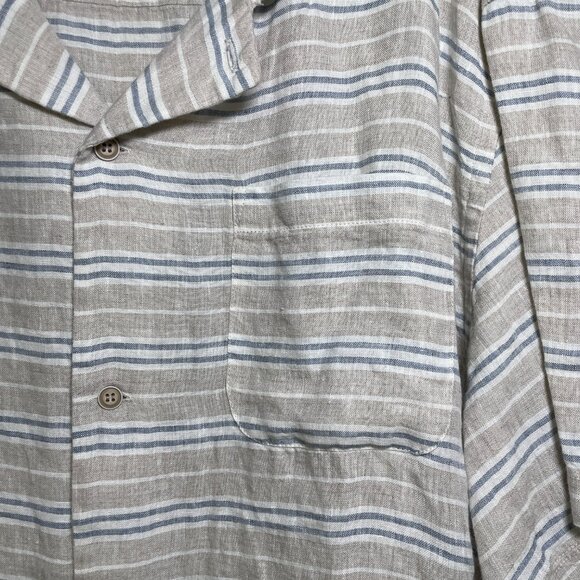 NWT Men's XXL Jos. A. Bank Striped Linen Button Down Short Sleeve Shirt - Picture 3 of 6